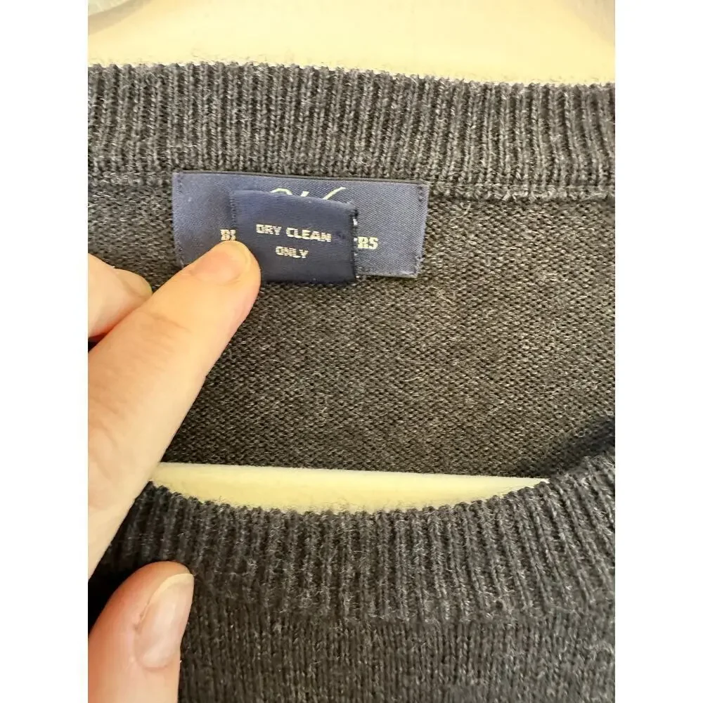 Brooks Brothers Mens Strech Charcoal Grey Merino Wool Blend Crew Sweater Large